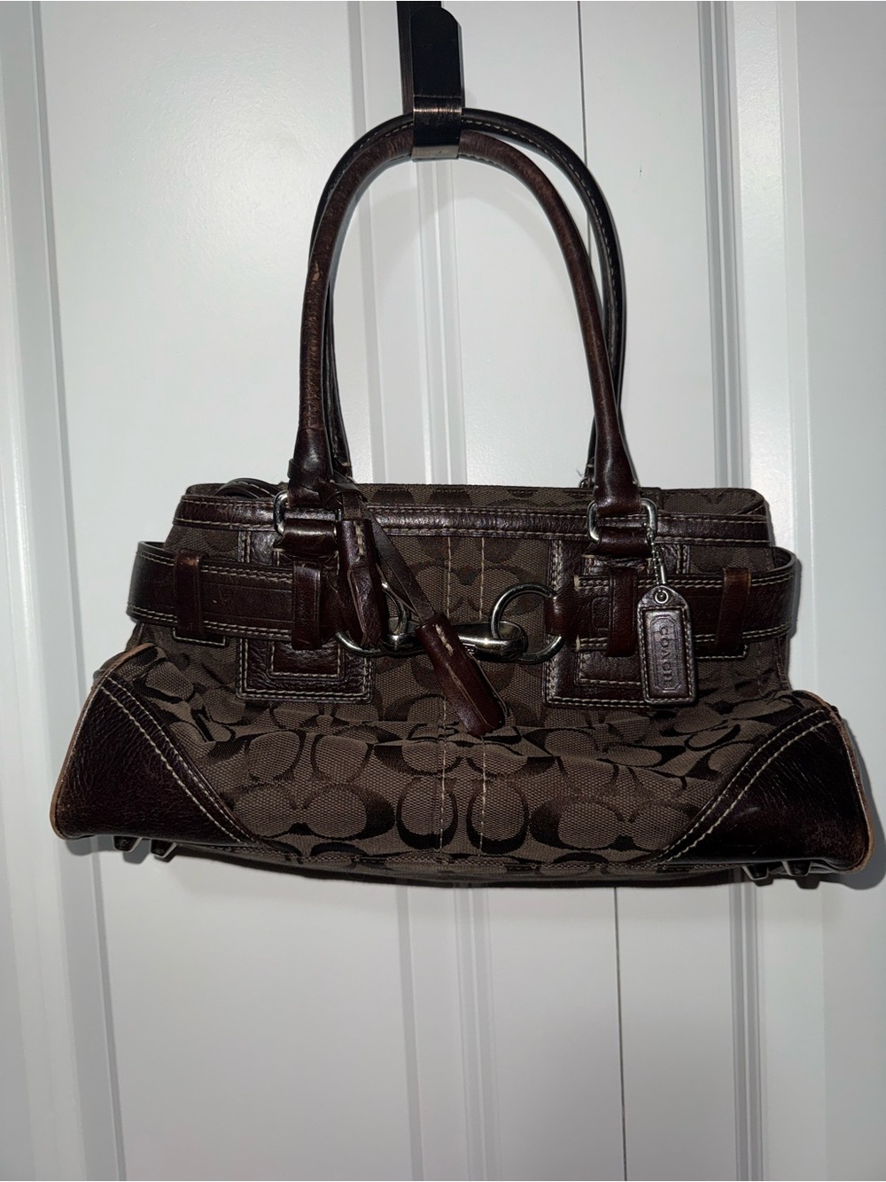 Vintage Coach - 2006 Dark Brown Signature Canvas Shoulder Bag with Leather Trim